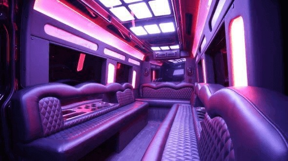 Interior of Lake Elsinore Party Bus Company's 14 Passenger Sprinter Limousine in Lake Elsinore