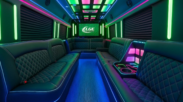 Interior of San Marcos Party Bus Company's 25 Passenger Party Bus in San Marcos