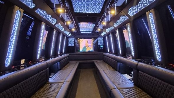 Interior of Perris Party Bus Company's 28 Passenger Party Bus in Perris