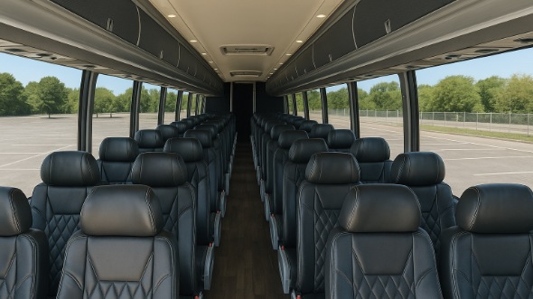 Interior of Temecula Party Bus Company's 51 Passenger Charter Bus in Temecula