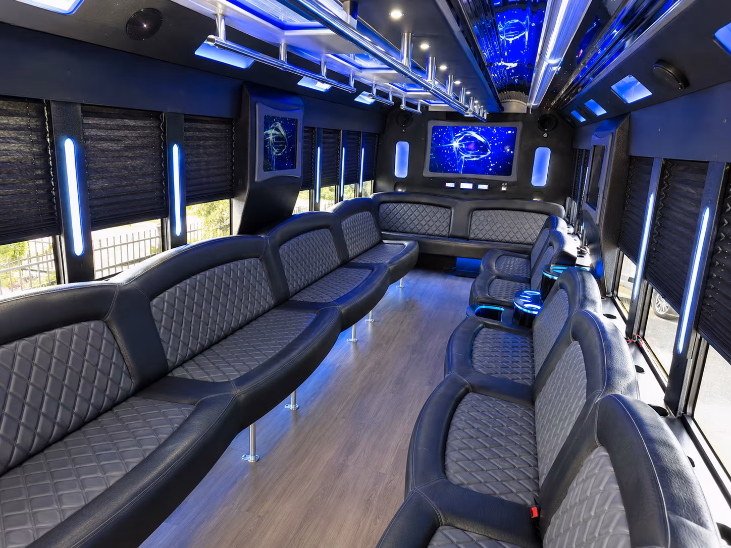 Passenger seating aboard a party bus rental serving Temecula